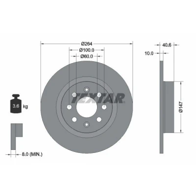 Imagem de TEXTAR 92145900 Disco de travão 264 10 04/08 100 cheio sem pernos fixação da roda, cubo roda FIAT: Grande Punto Hatchback