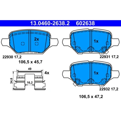 Imagem de ATE 13.0460 2638.2 Jogo de pastilhas para travão disco com avisador sonoro desgaste acessórios OPEL: Mokka / X, CHEVROLET: Trax