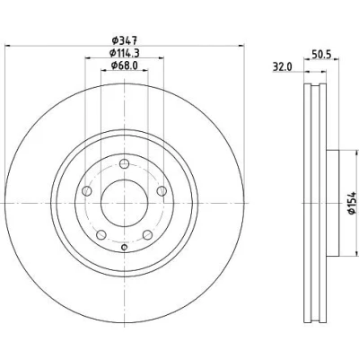 Imagem de HELLA Disco de travão 32mm 05/06 114,3mm interior ventilado revestido alto carbono 8DD 355 135 271 K13T33251 Discos