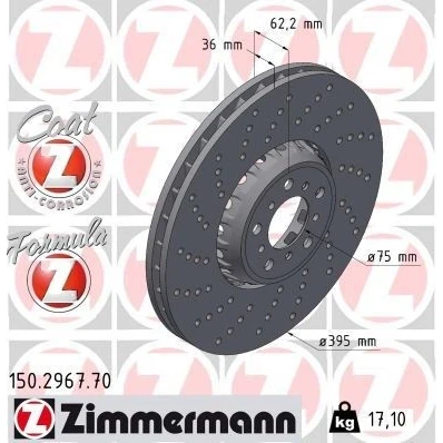 Imagem de ZIMMERMANN disco de travão BMW: X5 395mm 36mm 10/5 5furos 112mm ventilado, perfurado, duas peças 150.2967.70 Discos