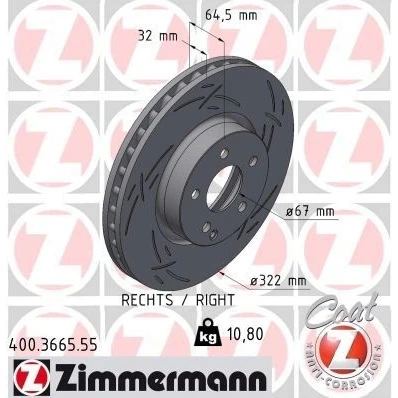 Imagem de ZIMMERMANN Disco de travão MERCEDES BENZ: Classe C T modell, E Sedan 400.3664.55 0004211212,000421121207,2044210812