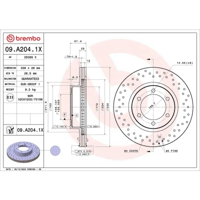 Imagem de BREMBO Disco de travão 338mm 28mm 6 perfurado/ventilado revestido 09.A204.1X Discos