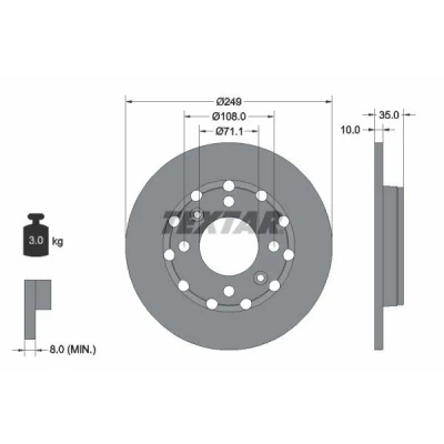 Imagem de TEXTAR 92325803 Disco de travão 249 10 04/06 108 cheio revestido sem pernos fixação da roda, cubo roda PEUGEOT: 2008 II, 208 II Hatchback