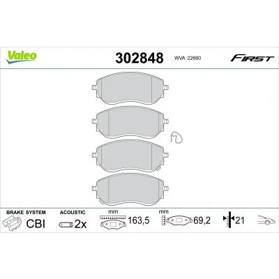 Imagem de VALEO 302848 Jogo de pastilhas para travão disco Eixo dianteiro incl. contacto aviso desgaste sem parafusos, com chapa anti ruído
