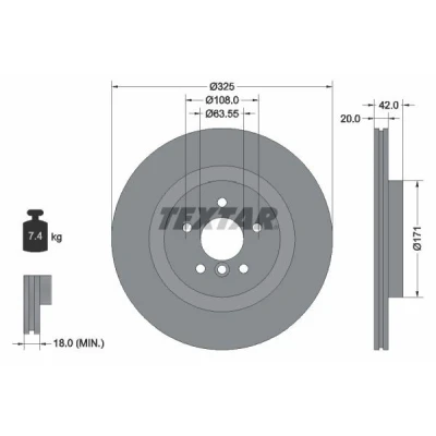 Imagem de TEXTAR 92318105 Disco de travão 325 20 05/06 108 interior ventilado revestido alto carbono sem pernos fixação da roda, cubo roda