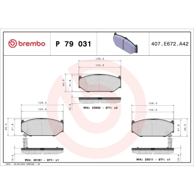 Imagem de BREMBO P 79 031 Jogo de pastilhas para travão disco com avisador sonoro desgaste sem acessórios SUZUKI: SWIFT 3, 4