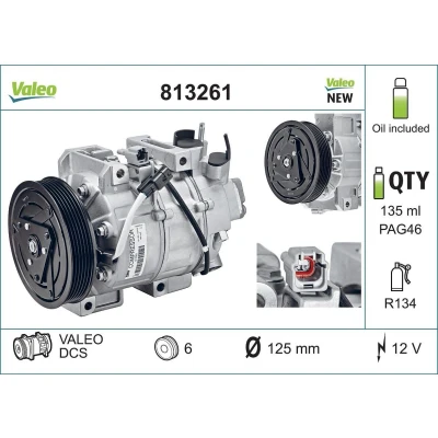 Imagem de VALEO 813261 compressor DCS 12 PAG 46 R 134a com óleo de NEW ORIGINAL PART