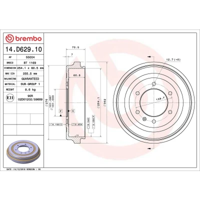 Imagem de BREMBO 14.D629.10 Tambor de Travão 254,1 ISUZU: D Max 1 Pickup