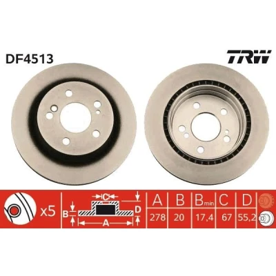 Imagem de TRW DF4513 Disco de travão 278 20 5 112 ventilado pintado MERCEDES BENZ: Classe C Sedan, SLK, W124 Carrinha
