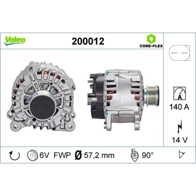 Imagem de VALEO 200012 Alternador 14V 140A VOLKSWAGEN: GOLF 5, Passat B6 Sedan, 6, AUDI: A4 Avant, A1 Hatchback, SEAT: Leon II Hatchback