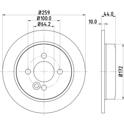 Imagem de HELLA PRO 8DD 355 115 261 Disco de travão 259 10 04/05 100 cheio sem o rolamento da roda, pernos fixação cubo roda