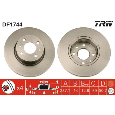 Imagem de TRW DF1744 Disco de travão 257 14 4 98 cheio pintado