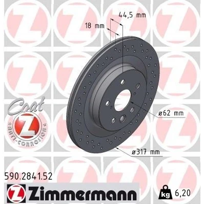 Imagem de ZIMMERMANN Disco de travão 18mm 7/5 5furos 114mm interior ventilado, perfurado revestido 590.2841.52 T424314208,4243142080,4243178030 Discos