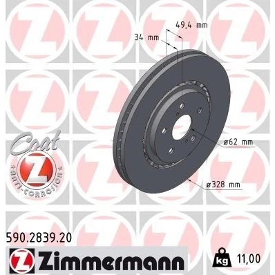 Imagem de ZIMMERMANN 590.2839.20 Disco de travão 328 34 7/5 5 114 ventilado fora revestido alto carbono LEXUS: RX IV