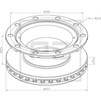Imagem de PETERS ENNEPETAL Disco de travão à frente e atrás 45mm 10 335mm interior ventilado 046.379 00A 0308834100,0308834107,0308834130,0308834137,6500614