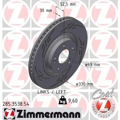 Imagem de ZIMMERMANN Disco de travão HYUNDAI: i30 III Hatchback 330mm 30mm 7/5 5furos 114mm interior ventilado, fendido revestido alto carbono 285.3538.55