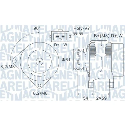Imagem de MAGNETI MARELLI 063731143010 Alternador 14V 150A VOLKSWAGEN: TRANSPORTER 4 Bus, Sharan I, SEAT: Alhambra I
