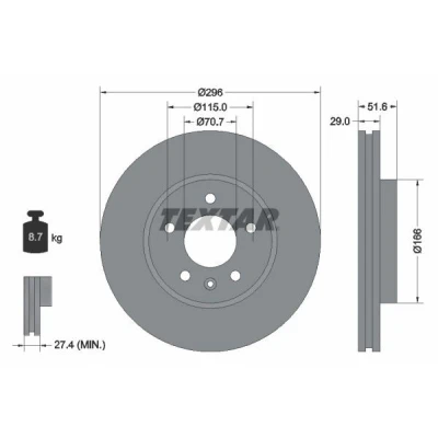 Imagem de TEXTAR PRO+ 92165405 Disco de travão 296 29 05/06 115 interior ventilado revestido alto carbono sem pernos fixação da roda, cubo roda