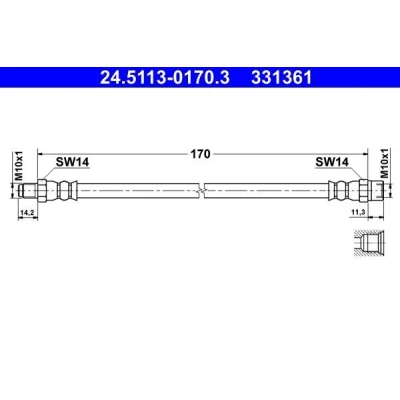 Imagem de ATE 24.5113 0170.3 Mangueira de Travão 170mm M10x1mm VOLKSWAGEN: Transporter 4 Bus, 4,