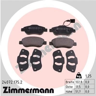 Imagem de ZIMMERMANN 24072.175.2 Jogo de pastilhas para travão disco incl. contacto aviso desgaste A imagem corresponde ao volume fornecimento