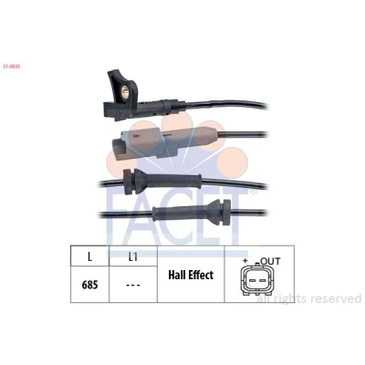 Imagem de FACET 21.0035 Sensor de ABS Made in Italy OE Equivalent 685mm PEUGEOT: 3008 I, 308 I Hatchback, RCZ Coupe, CITROËN: DS5 C4 Hatchback