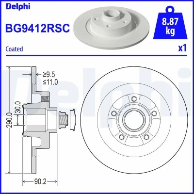 Imagem de DELPHI BG9412RSC Disco de travão 290 11 5 cheio revestido não tratado com o rolamento da roda, anel sensor do ABS, chumaceira