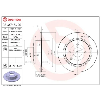 Imagem de BREMBO COATED DISC LINE 08.A715.21 Disco de travão 292 9 4 cheio revestido