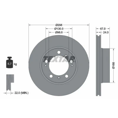 Imagem de TEXTAR PRO 92088803 Disco de travão 298 24 05/09 130 interior ventilado revestido sem pernos fixação da roda, cubo roda PORSCHE: Boxster