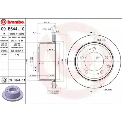 Imagem de BREMBO COATED DISC LINE 09.B644.11 Disco de travão 312 18 5 interior ventilado revestido TOYOTA: Land Cruiser Prado 70 SUV
