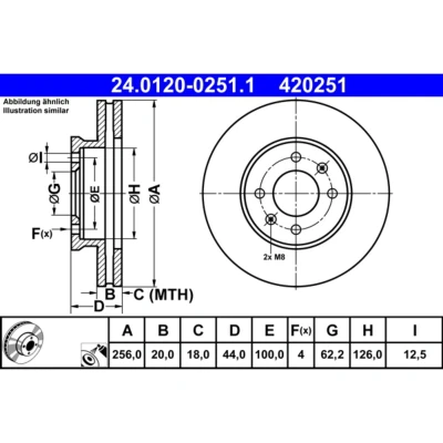 Imagem de ATE 24.0120 0251.1 Disco de travão 256,0 20,0 4 100,0 ventilado revestido alto carbono KIA: Picanto III