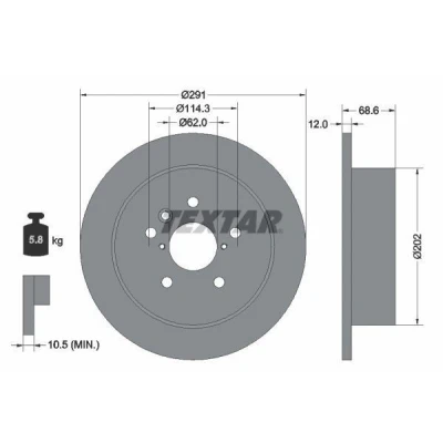 Imagem de TEXTAR PRO 92144203 Disco de travão 291 12 05/08 114,3 cheio revestido sem o rolamento da roda, pernos fixação cubo roda