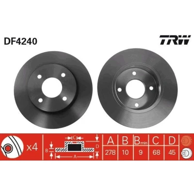 Imagem de TRW DF4240 Disco de travão 278 10 4 114,3 cheio pintado NISSAN: Primera Carrinha, Sedan, Hatchback