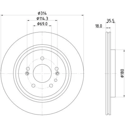 Imagem de HELLA Disco de travão HYUNDAI: Santa Fé IV 18mm 05/07 114,3mm interior ventilado revestido 8DD 355 135 221 58411S1500,58411S1700 Discos