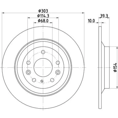 Imagem de HELLA 8DD 355 133 481 Disco de travão 303 10 05/08 114,3 cheio revestido sem o rolamento da roda, pernos fixação cubo roda