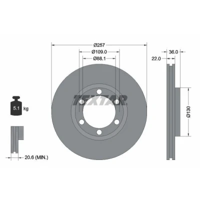 Imagem de TEXTAR 92075800 Disco de travão 257 22 06/06 109 interior ventilado sem pernos fixação da roda, cubo roda OPEL: Frontera A SUV