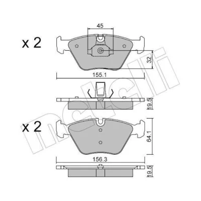 Imagem de METELLI 22 0207 3 Jogo de pastilhas para travão disco preparado indicador aviso desgaste BMW: Sedan, Touring, Coupe