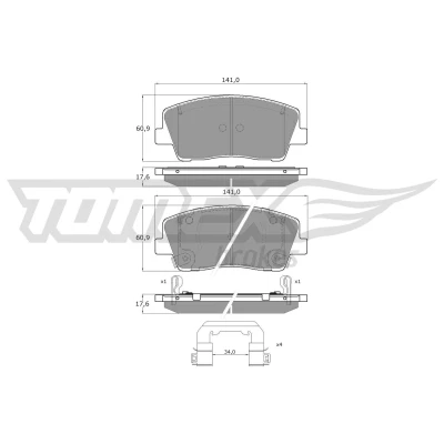 Imagem de TOMEX brakes TX 15 421 Jogo de pastilhas para travão disco Eixo dianteiro com avisador sonoro desgaste acessórios KIA: Stinger Hatchback