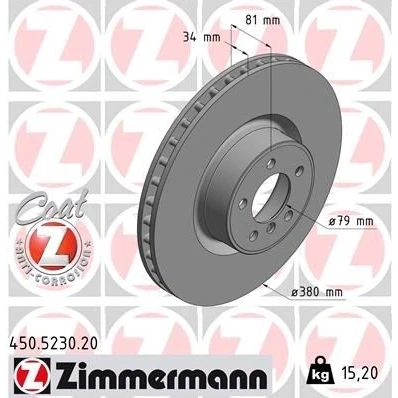 Imagem de ZIMMERMANN 450.5230.20 Disco de travão 380 34 6/5 5 120 interior ventilado revestido alto carbono