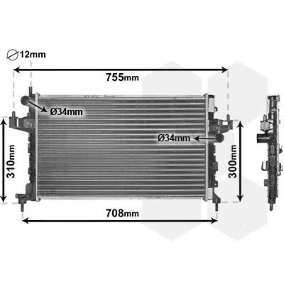 Imagem de VAN WEZEL 37002380 Radiador, arrefecimento do motor Alumínio 598 340 24 Aletas de refrigeração unidas mecanicamente OPEL: Corsa C Hatchback