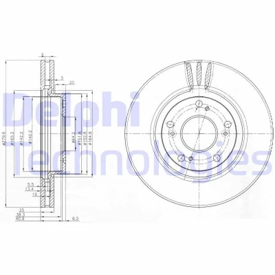 Imagem de DELPHI BG3977 Disco de travão 280 25 5 ventilado oleado não tratado sem o rolamento da roda, anel sensor do ABS HONDA: Accord 7 Limousine