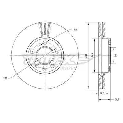 Imagem de TOMEX brakes Disco de travão VOLKSWAGEN: Transporter 5, 5 Bus, Touareg I Eixo dianteiro 308mm 29,5mm 120mm ventilado pintado TX 71 04