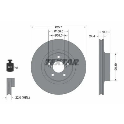 Imagem de TEXTAR PRO 92094603 Disco de travão 277 24 05/07 100 interior ventilado revestido sem pernos fixação da roda, cubo roda