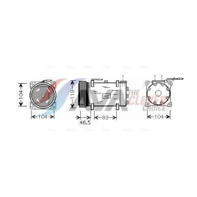 Imagem de AVA COOLING SYSTEMS CNAK160 compressor SD7V12 12V R134a sem óleo de PAG, com embraiagem magnética, díodo PEUGEOT: 206 Hatchback