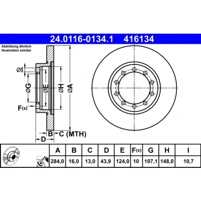 Imagem de ATE 24.0116 0134.1 Disco de travão 284,0 16,0 10 124,0 cheio revestido FORD: Transit Mk6 Van, Minibus