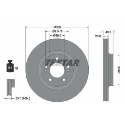 Imagem de TEXTAR 92333203 Disco de travão 305 25 05/07 114,3 interior ventilado revestido sem pernos fixação da roda, cubo roda