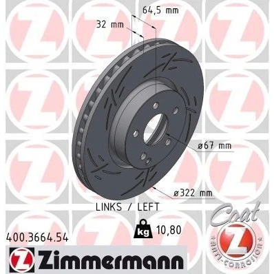 Imagem de ZIMMERMANN Disco de travão MERCEDES BENZ: Classe C T modell, E Sedan 400.3664.54 0004211212,000421121207,2044210812