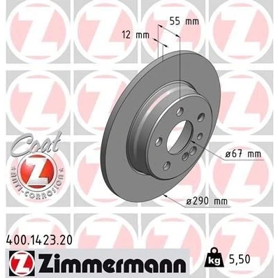 Imagem de ZIMMERMANN Disco de travão MERCEDES BENZ: Classe S Sedan COAT Z 290mm 12mm 7/5 5furos 112mm cheio revestido 400.1423.20 1404230612,140423061210