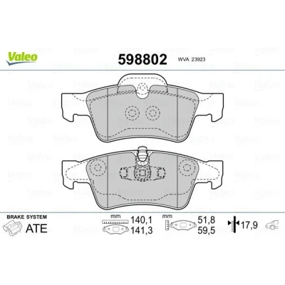 Imagem de VALEO 598802 Jogo de pastilhas para travão disco Eixo traseiro com chapa anti ruído MERCEDES BENZ: CLS Coupe, Vito Minibus, Classe R