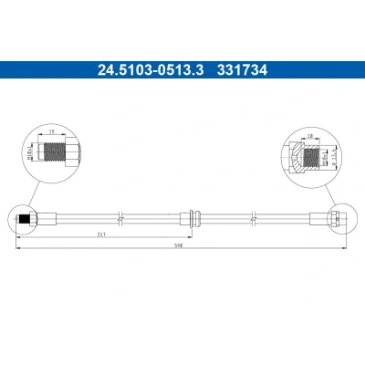 Imagem de ATE 24.5204 0234.3 Mangueira de Travão 260mm VOLKSWAGEN: Touran I