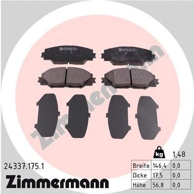 Imagem de ZIMMERMANN 24337.175.1 Jogo de pastilhas para travão disco A imagem corresponde ao volume fornecimento TOYOTA: Auris Hatchback, Carrinha
